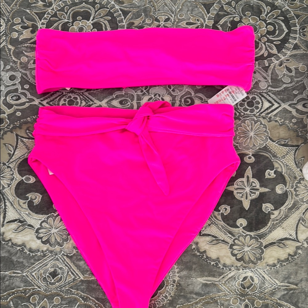 Mara Hoffman Bright Hot Pink Strapless Bikini Set